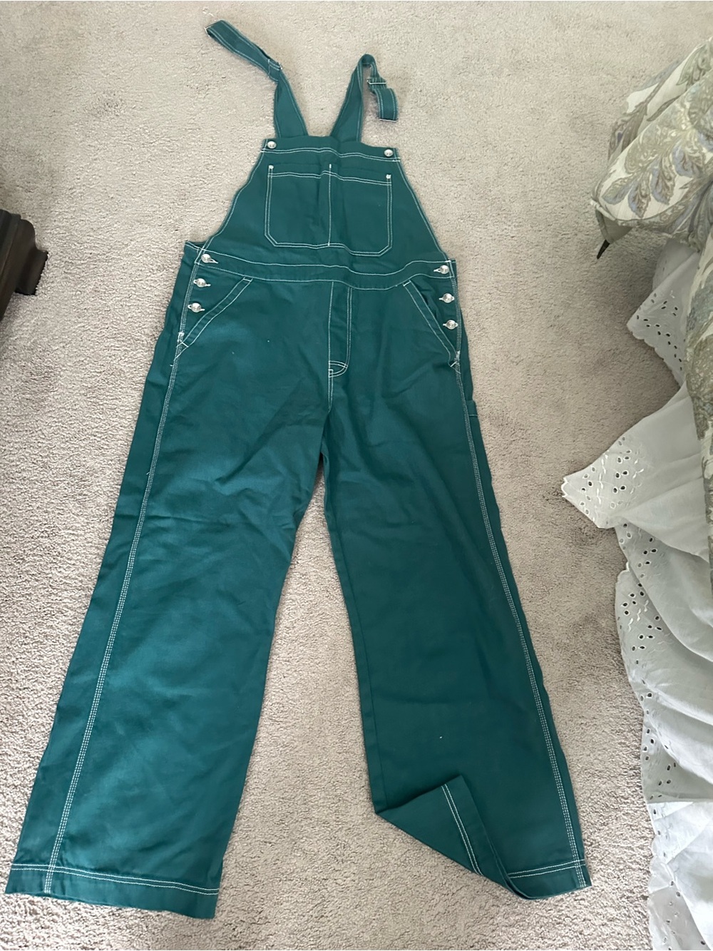 BDG Teal Wide-Leg Denim Overalls